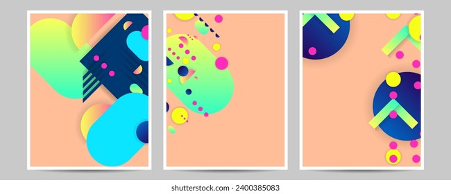 Summer New Set Peach Fuzz mosaic covers design lines future geometric template bright colorful graphic design