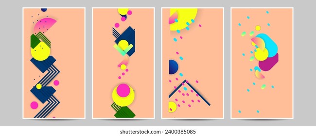 Summer New Set Peach Fuzz mosaic covers design lines future geometric template bright colorful graphic design