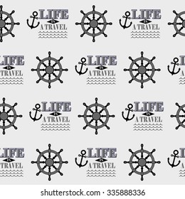 summer newspaper texture seamless pattern with steering wheel