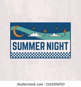 Summer Night. 1970's Retro logo. Trendy hipster design. Summer night, party, event emblem. Vector Print for T-shirt, typography.