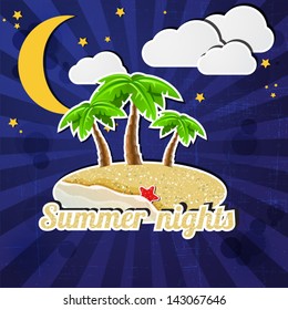 Summer night background with palm trees
