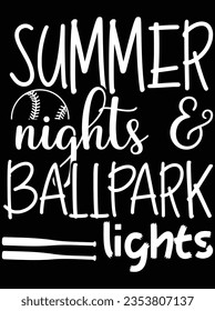 Summer night and ballpark lights vector art design, eps file. design file for the t-shirt. SVG, EPS cuttable design file