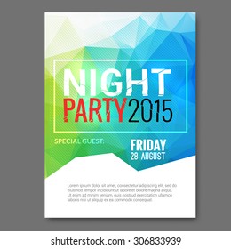 Summer Night Beach Party Vector Flyer Template Design. Polygonal colorful graphic