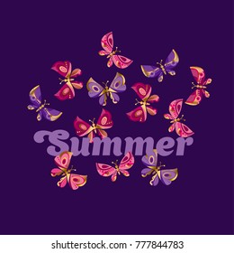 Summer night butterfly vector illustration. Concept luxury natural design for background, wrapping paper. 
