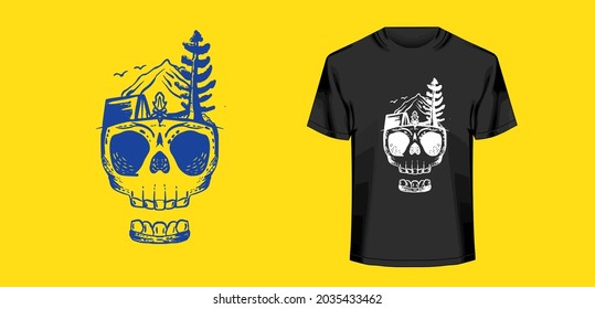 Summer Night Camp Vector with a skull manipulation. T-shirt illustration.
