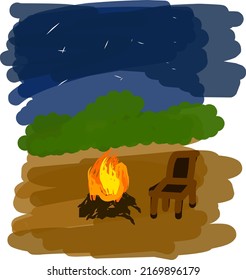 Summer night camping vector illustration. 