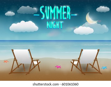 summer night with a chair and beach sea background 