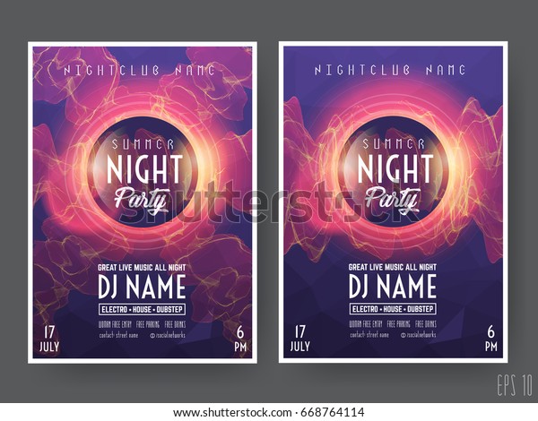 Summer Night Club Party Flyer or Poster Layout Template.\
Musical electro concert in the style of\
house,dubstep,techno,minimal,trance,Drum and Bass or Indie\
rock.Background of electric discharge.\
