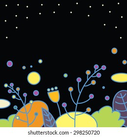Summer night flowers. Night in the garden. Vector illustration.