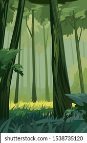 Summer night forest. Vector background with deciduous forest