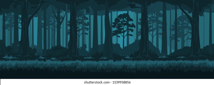 Summer night forest. Vector background with deciduous forest