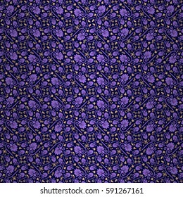 Summer night geometrical seamless pattern in floral style. Plain tessellated repeatable backdrop. Colorful, symmetric design for page fill, ads, packing-paper or other purpose. Retro texture.