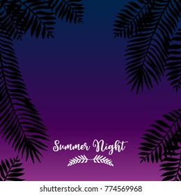 Summer night hand drawn tropic background. Vector illustration