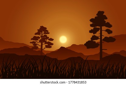 Summer night landscape with moon