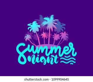 Summer night. Modern hand drawn lettering. Hand-painted inscription. Motivational calligraphy poster.