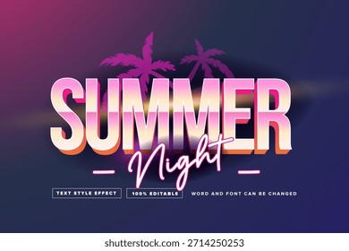 Verão Noite Neon Texto Efeito - Retro 80s Synthwave Tipografia
