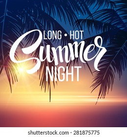 Summer Night. Palm trees  in the night. Vector illustration EPS 10