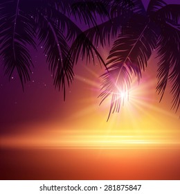 Summer Night. Palm trees  in the night. Vector illustration EPS 10