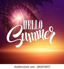 Summer Night. Palm trees  in the night. Vector illustration EPS 10