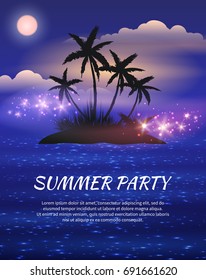 Summer night party flyer. The design of the poster. Vector illustration