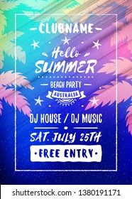 Summer night party flyer or poster. Vector design template with colorful abstract background. Dance club event layout template