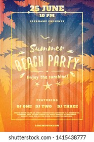 Summer night party flyer or poster. Vector design template with colorful abstract background