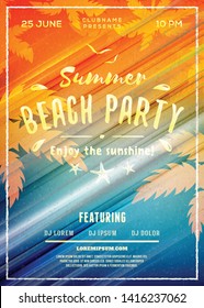 Summer night party flyer or poster. Vector design template with colorful abstract background