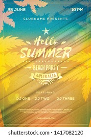 Summer night party flyer or poster. Vector design template with colorful abstract background