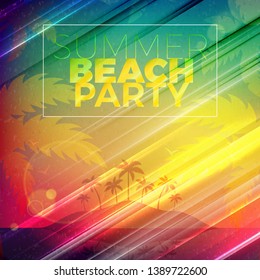 Summer night party flyer. Vector design template with colorful abstract background