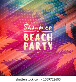 Summer night party flyer. Vector design template with colorful abstract background