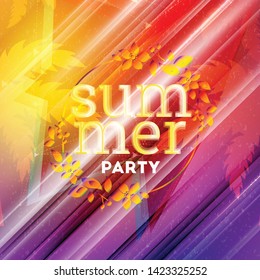 Summer night party flyer. Vector design template with colorful abstract background