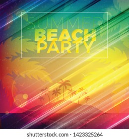 Summer night party flyer. Vector design template with colorful abstract background