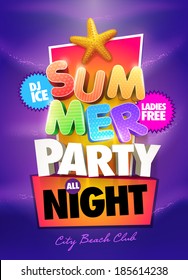 Summer Night Party Poster design template. Elements are layered separately in vector file.