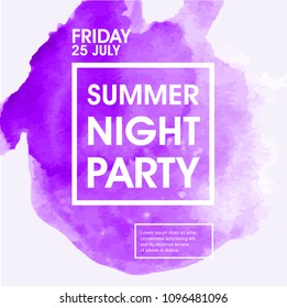 Summer Night Party Vector Flyer Watercolor spot.