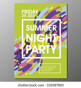 Summer Night Party Vector Flyer Template with simple abstract flat background design - EPS10 