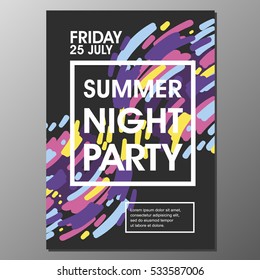 Summer Night Party Vector Flyer Template with simple abstract flat background design - EPS10 