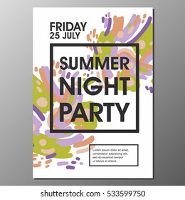Summer Night Party Vector Flyer Template with simple abstract flat background design - EPS10 