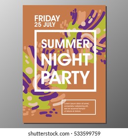 Summer Night Party Vector Flyer Template with simple abstract flat background design - EPS10 