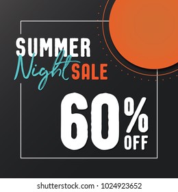 Summer Night Sale 60 percent off vector heading design  for banner or poster. Sale and Discounts Concept.