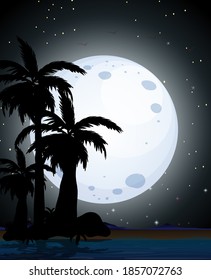 Summer night scene silhouette illustration