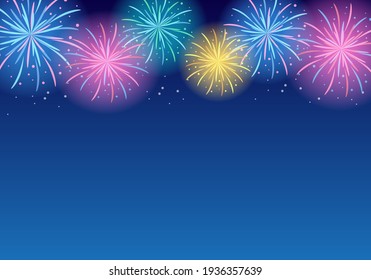 Summer night sky and fireworks vector illustration frame landscape (background)