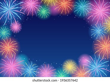 Summer night sky and fireworks vector illustration frame landscape (background)