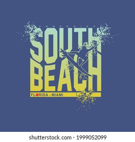 summer night  south beach,Florida - Miami  with Palm trees ,vector illustration 