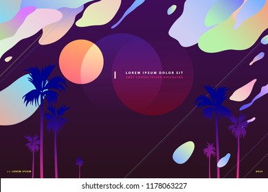 Summer night space, abstract modern retro minimal background template