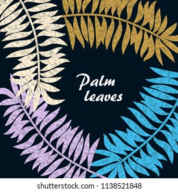 Summer night tropic background with palm leaves. Vector illustration