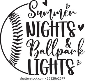 Summer Nights Ballpark Lights, Softball Silhouette, Baseball Clip Art