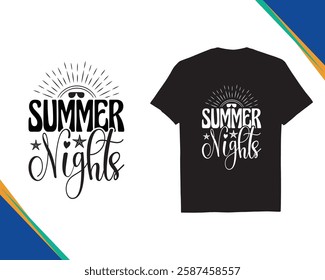 Summer Nights - Decorative with Ornament Funny Quotes Typography Summer Beach Party Black t-shirt Design Holiday concept art, Silhouette eps10