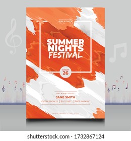 summer nights music festival flyer in creative style with decoration leaves shape design