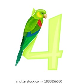 Summer Number with Bright Parrot Bird Vector Illustration
