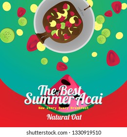 Summer oat with Acai on turquoise Background with crative mark of Title